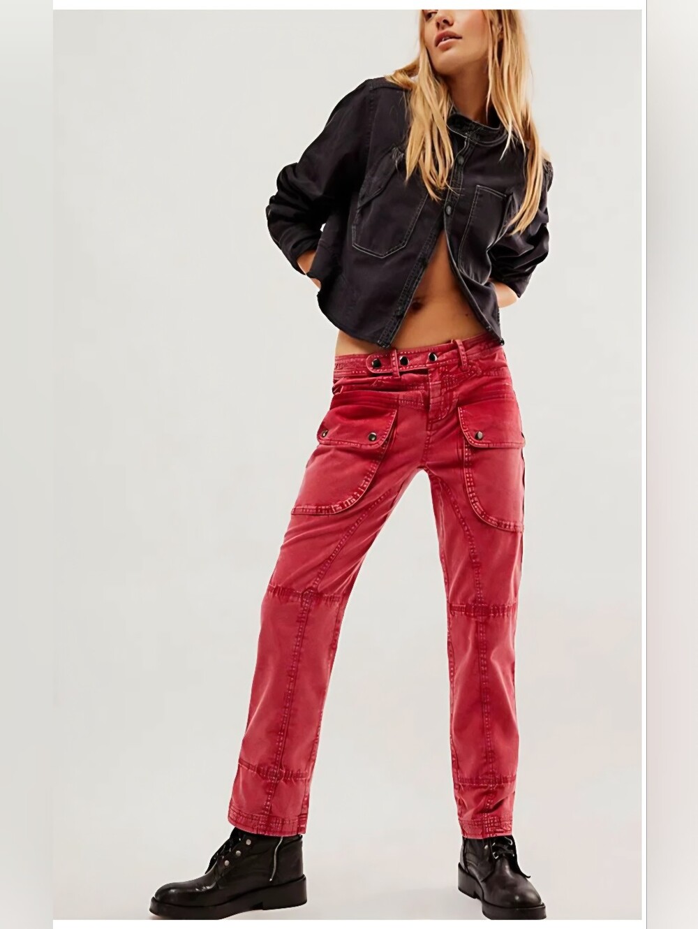 Free People We The Free "Hot In It" Moto Pants Red - Size 12 - EUC